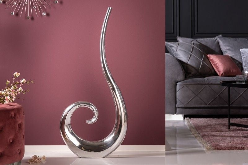 Vase moderne WAVE XL 106cm décoration aluminium poli argenté - 8842