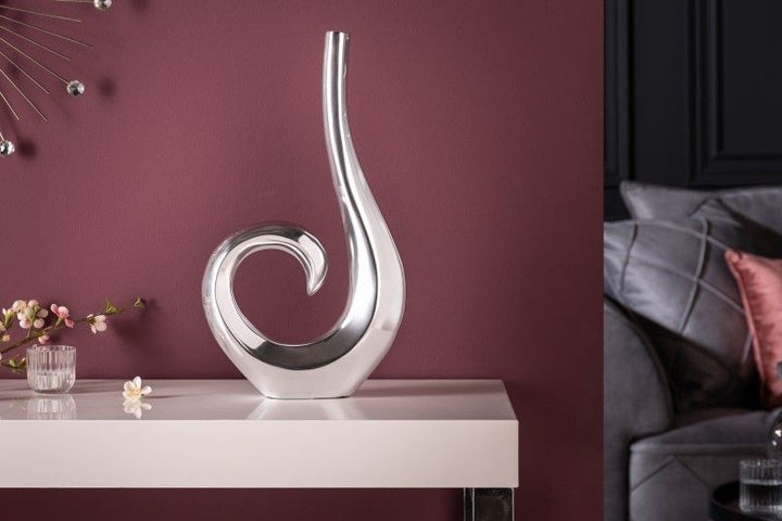 Vase moderne WAVE 47cm décoration aluminium poli argenté - 8841