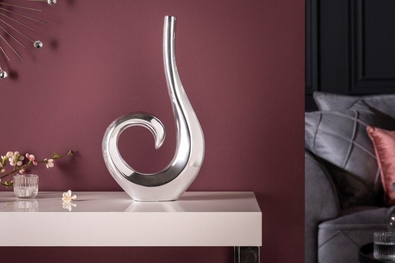 Vase moderne WAVE 47cm décoration aluminium poli argenté - 8841