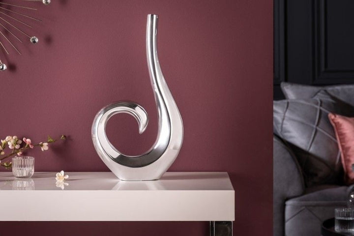 Vase moderne WAVE 47cm décoration aluminium poli argenté - 8841