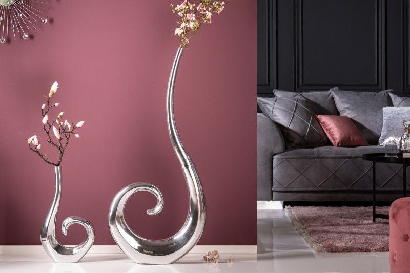 Vase moderne WAVE 47cm décoration aluminium poli argenté - 8841