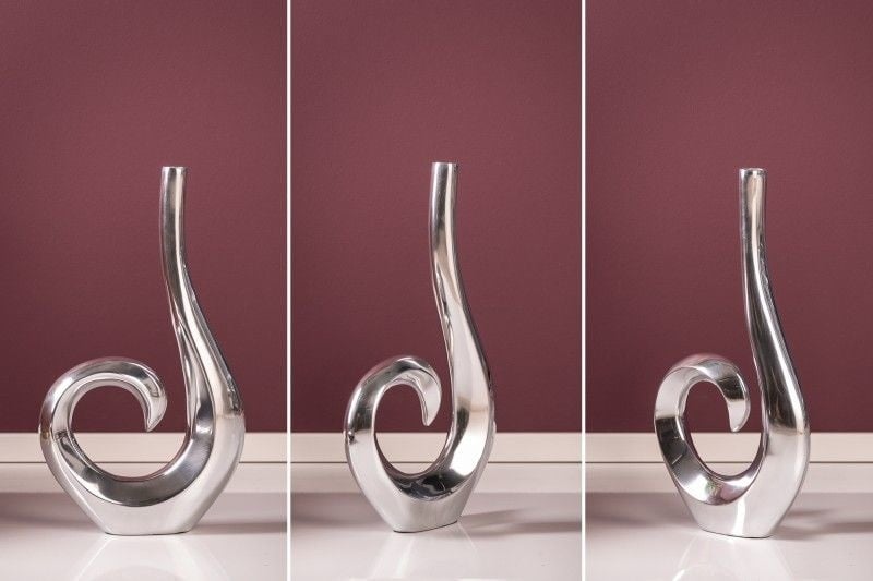 Vase moderne WAVE 47cm décoration aluminium poli argenté - 8841
