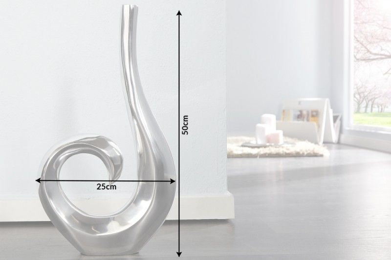 Vase moderne WAVE 47cm décoration aluminium poli argenté - 8841