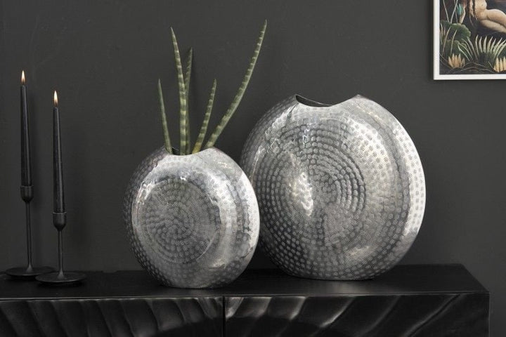 Vases élégants lot de 2 ORIENTAL 44cm argent motif martelé - 41542