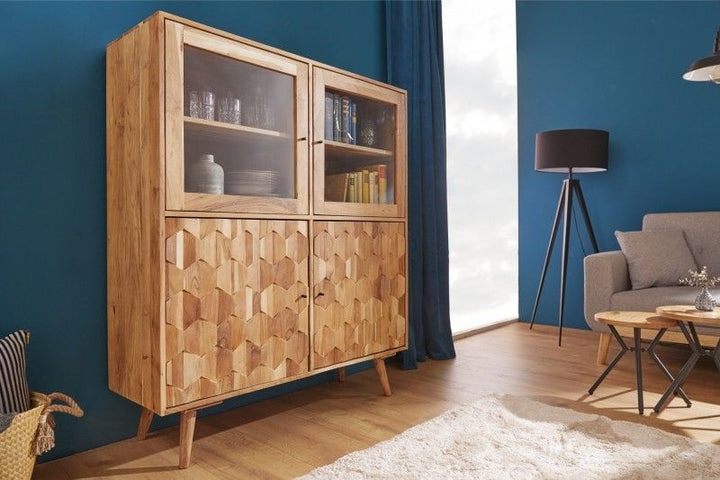 Buffet en bois massif MYSTIC LIVING 140cm vitrine en acacia naturel surface 3D - 39942