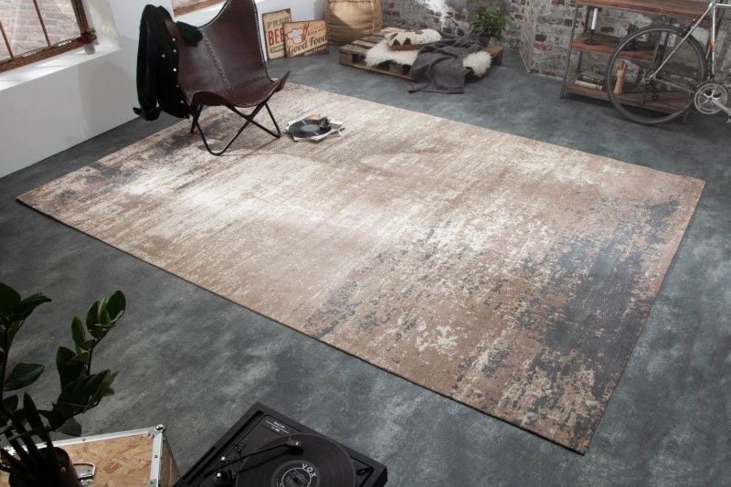 Tapis vintage en coton MODERN ART 350x240cm gris beige lavé aspect usé - 40522