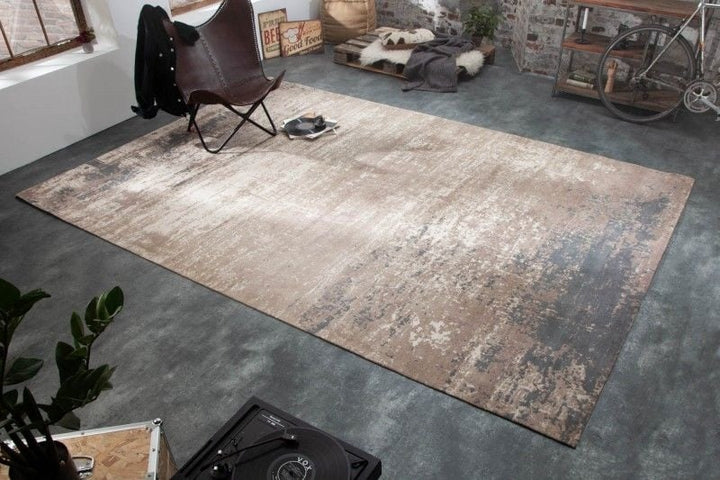 Tapis vintage en coton MODERN ART 350x240cm gris beige lavé aspect usé - 40522