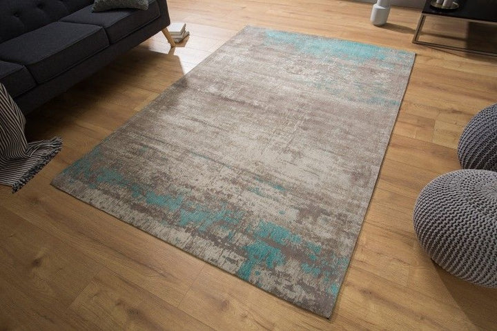 Tapis vintage en coton MODERN ART 240x160cm gris turquoise lavé aspect usé - 38762