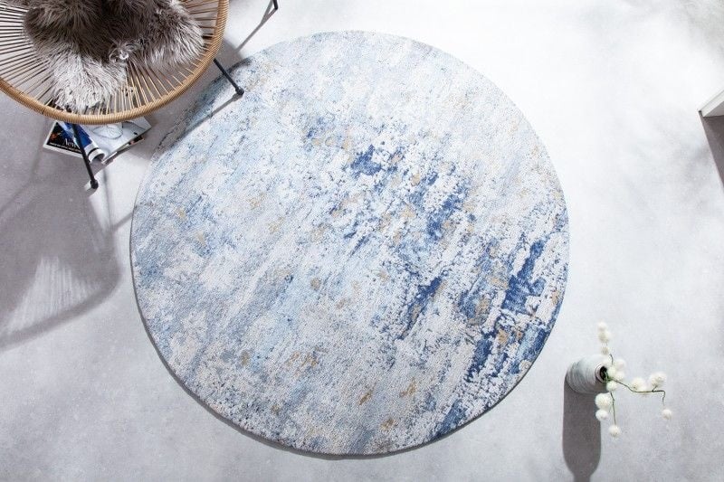 Tapis vintage MODERN ART 150cm bleu lavé rond look usé - 41268