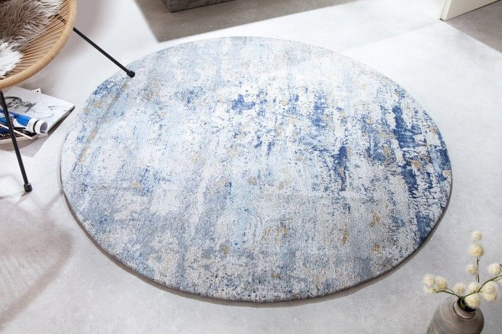 Tapis vintage MODERN ART 150cm bleu lavé rond look usé - 41268