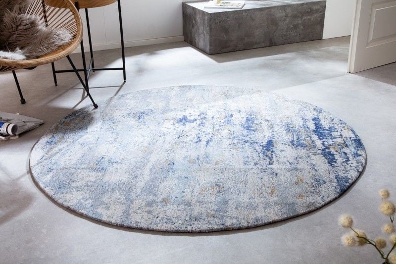 Tapis vintage MODERN ART 150cm bleu lavé rond look usé - 41268