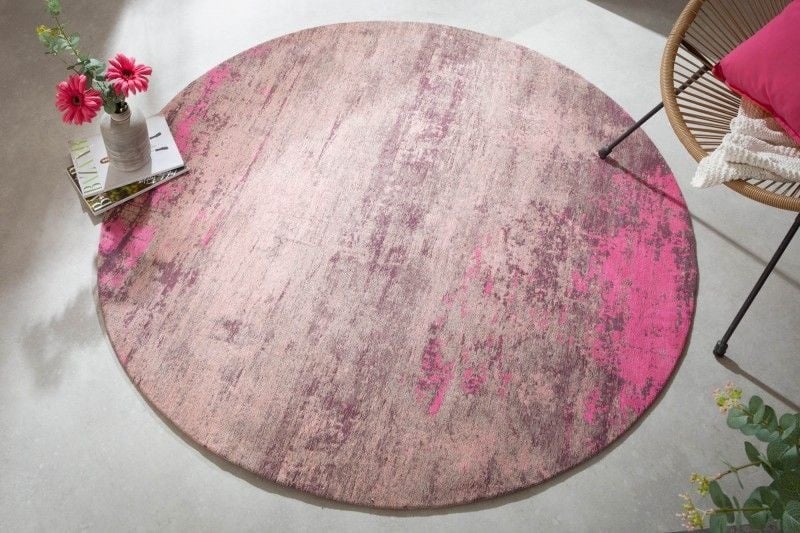 Tapis vintage MODERN ART 150cm beige rose lavé rond look usé - 41261