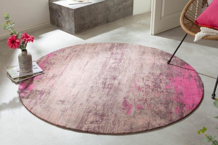 Tapis vintage MODERN ART 150cm beige rose lavé rond look usé - 41261