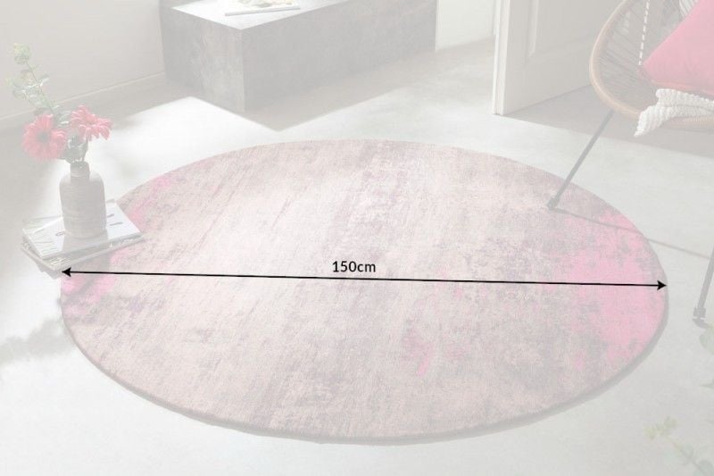Tapis vintage MODERN ART 150cm beige rose lavé rond look usé - 41261