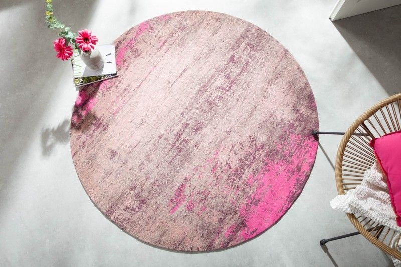 Tapis vintage MODERN ART 150cm beige rose lavé rond look usé - 41261