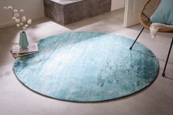 Tapis vintage MODERN ART 150cm turquoise lavé rond look usé - 41263