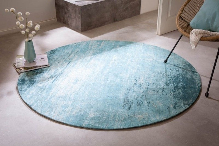 Tapis vintage MODERN ART 150cm turquoise lavé rond look usé - 41263