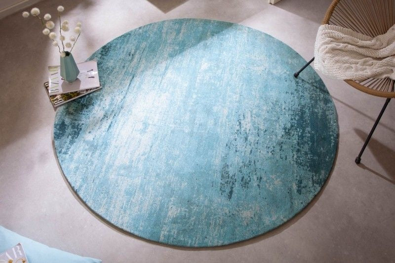 Tapis vintage MODERN ART 150cm turquoise lavé rond look usé - 41263
