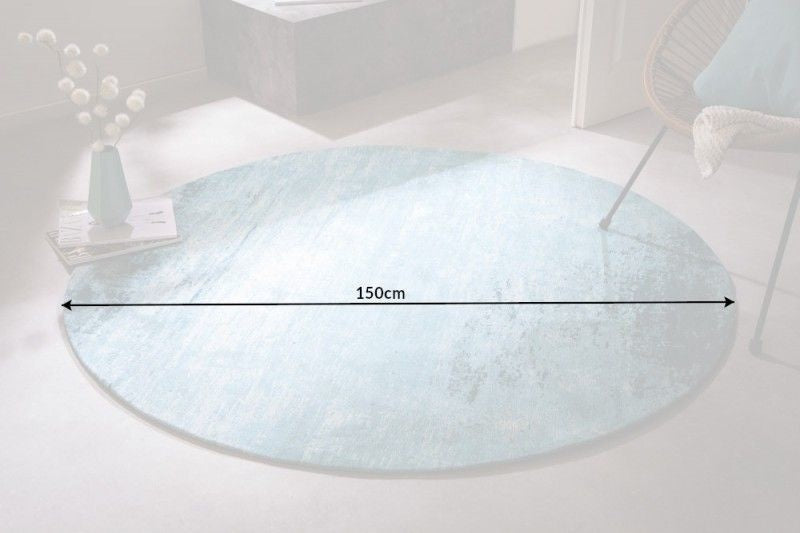 Tapis vintage MODERN ART 150cm turquoise lavé rond look usé - 41263