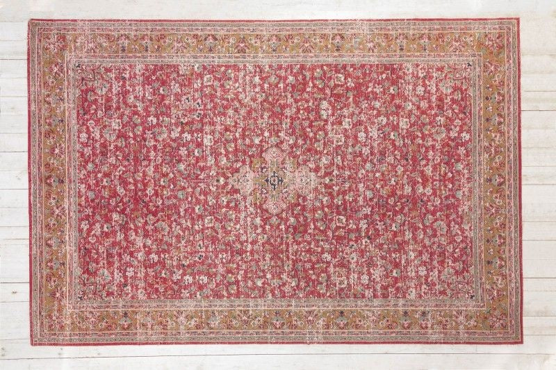Tapis oriental coton VIEUX MARRAKESCH XXL 350x240cm rouge motif floral ancien - 40520