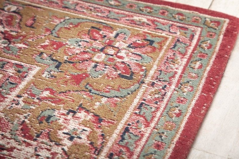 Tapis oriental coton VIEUX MARRAKESCH XXL 350x240cm rouge motif floral ancien - 40520