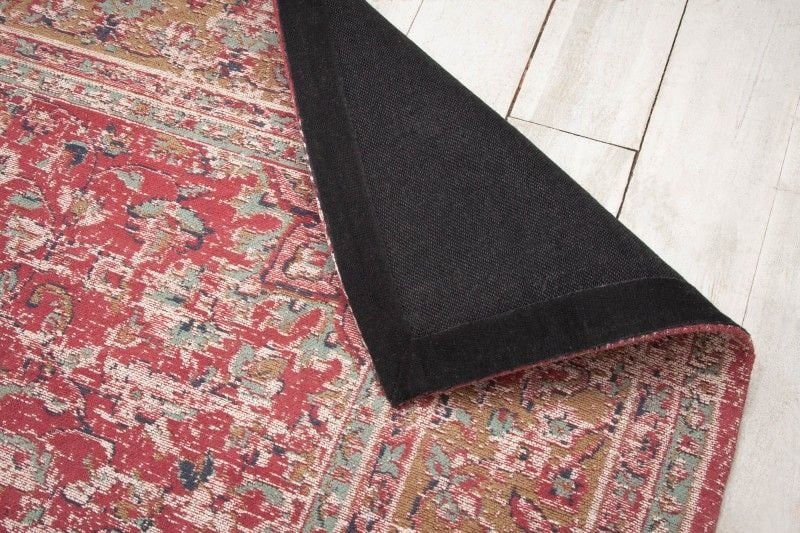 Tapis oriental coton VIEUX MARRAKESCH XXL 350x240cm rouge motif floral ancien - 40520