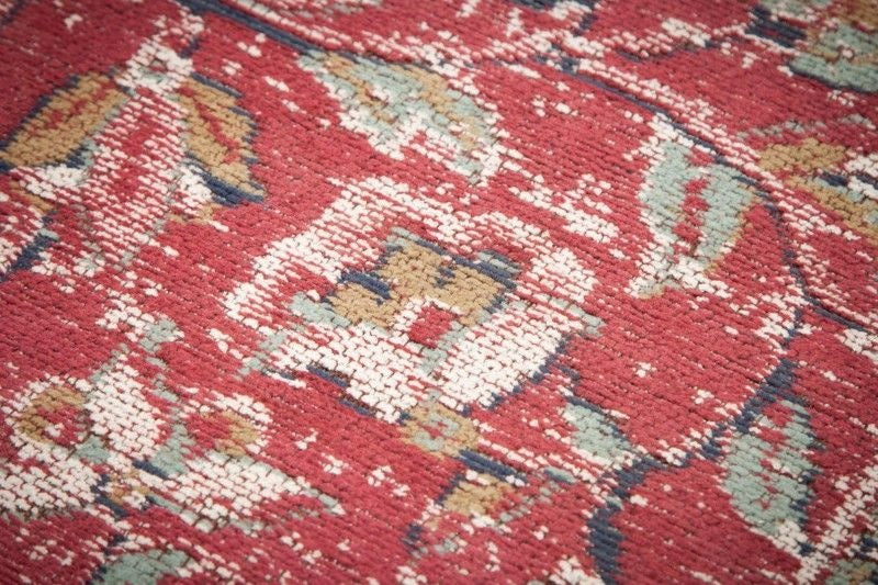 Tapis oriental coton VIEUX MARRAKESCH XXL 350x240cm rouge motif floral ancien - 40520