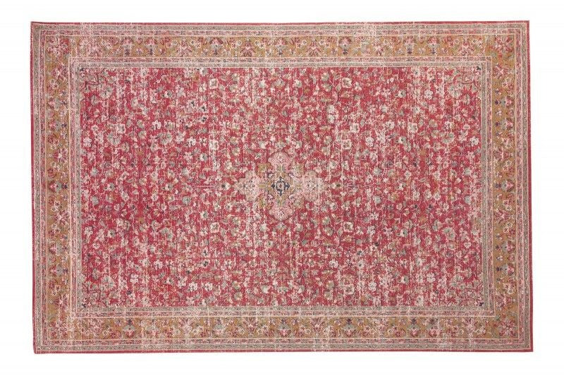 Tapis oriental coton VIEUX MARRAKESCH XXL 350x240cm rouge motif floral ancien - 40520