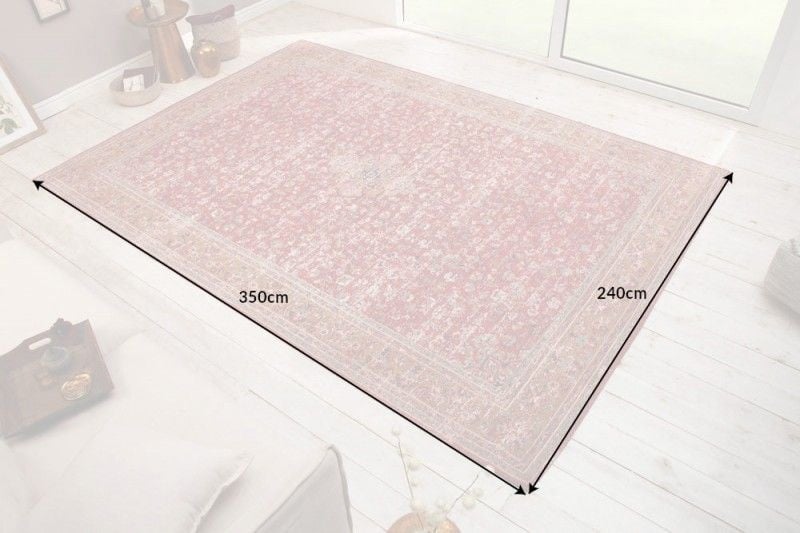 Tapis oriental coton VIEUX MARRAKESCH XXL 350x240cm rouge motif floral ancien - 40520