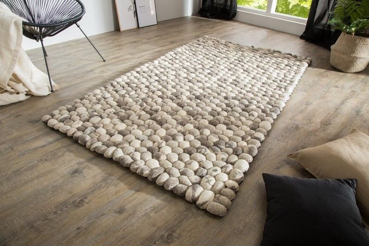 Tapis en laine vierge tissé main ORGANIC LIVING 200x120cm feutre gris aspect pierre - 38254