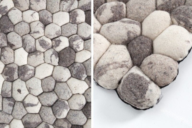 Tapis en laine vierge tissé main ORGANIC LIVING 200x120cm feutre gris aspect pierre - 38254