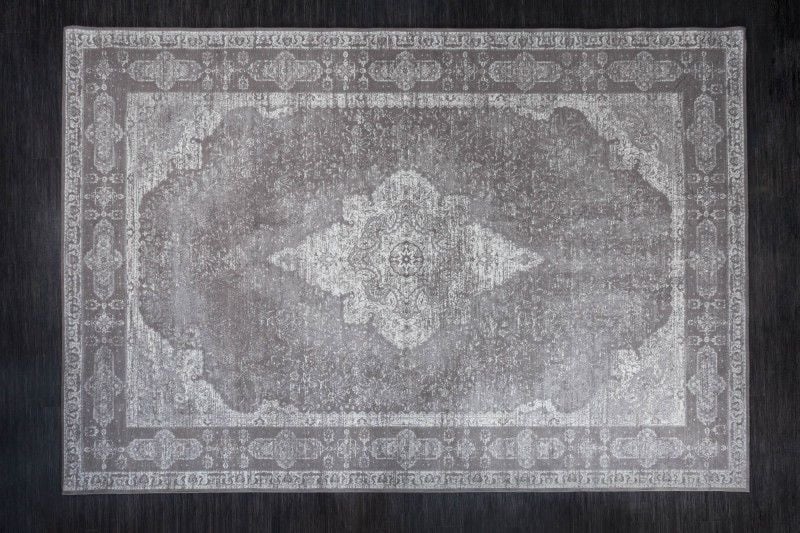 Tapis oriental coton PURE UNIQUE XXL 350x240cm motif géométrique gris clair antique - 39980