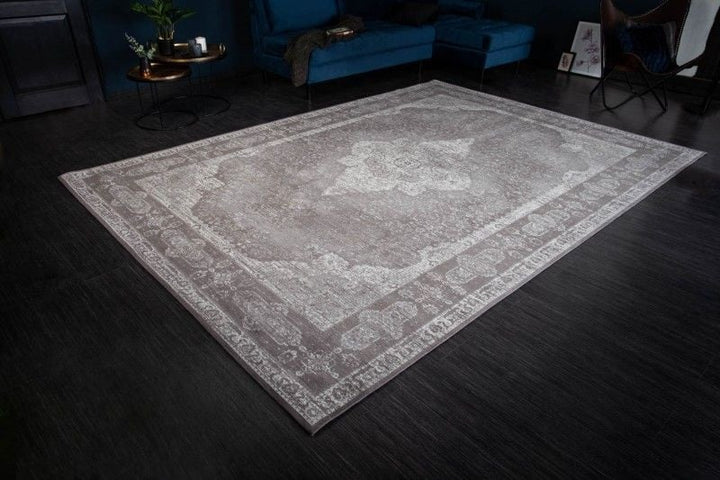 Tapis oriental coton PURE UNIQUE XXL 350x240cm motif géométrique gris clair antique - 39980
