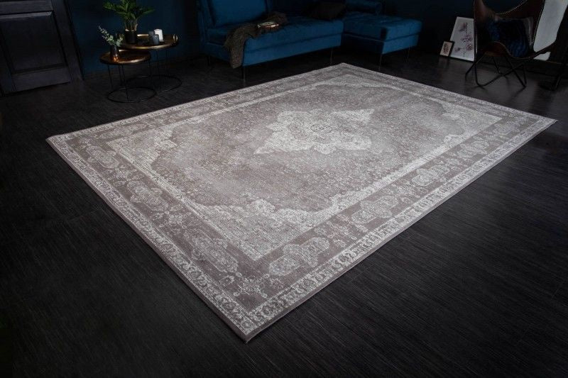 Tapis oriental coton PURE UNIQUE XXL 350x240cm motif géométrique gris clair antique - 39980