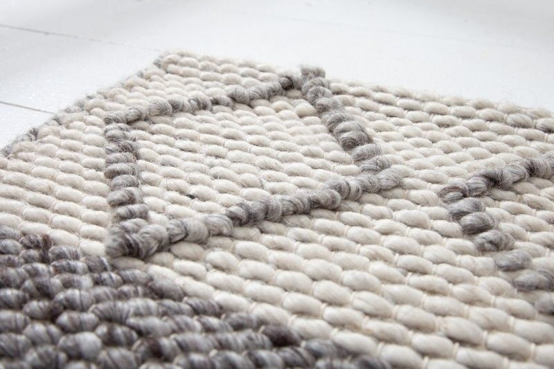 Tapis en laine tissé main FIL 240x160cm gris beige motif tricot laine vierge - 41256