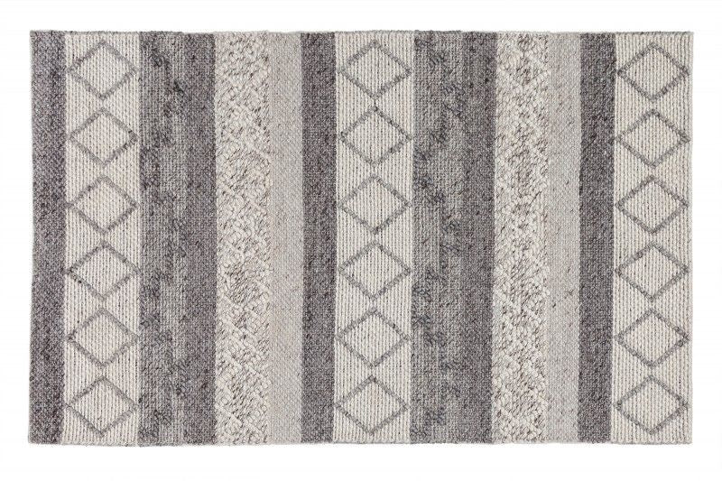 Tapis en laine tissé main FIL 240x160cm gris beige motif tricot laine vierge - 41256