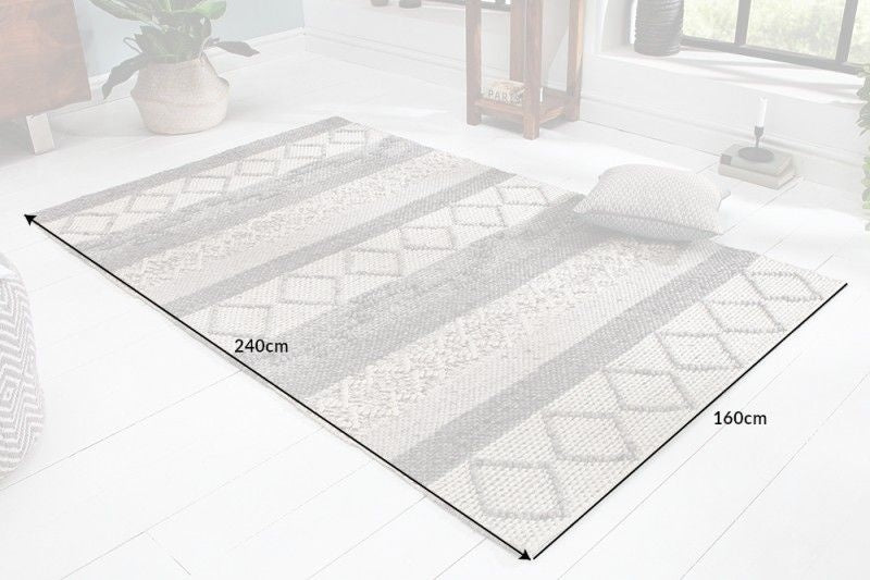 Tapis en laine tissé main FIL 240x160cm gris beige motif tricot laine vierge - 41256