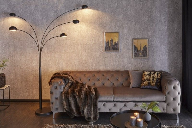 Lampe arc design FIVE LIGHTS 210cm lampadaire noir doré avec socle en marbre - 22967