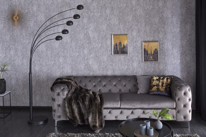 Lampe arc design FIVE LIGHTS 210cm lampadaire noir doré avec socle en marbre - 22967