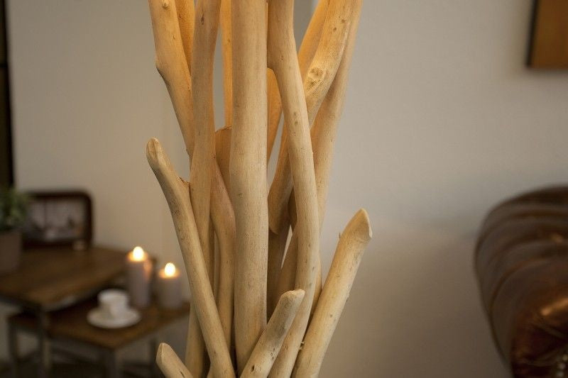 Lampadaire fait main en bois flotté WILD NATURE 155cm sable avec abat-jour en lin - 30208