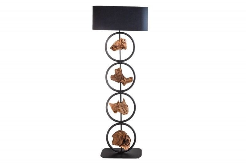 Lampadaire design ELEMENTS 147cm pied casquette en coton noir et bois massif - 40398