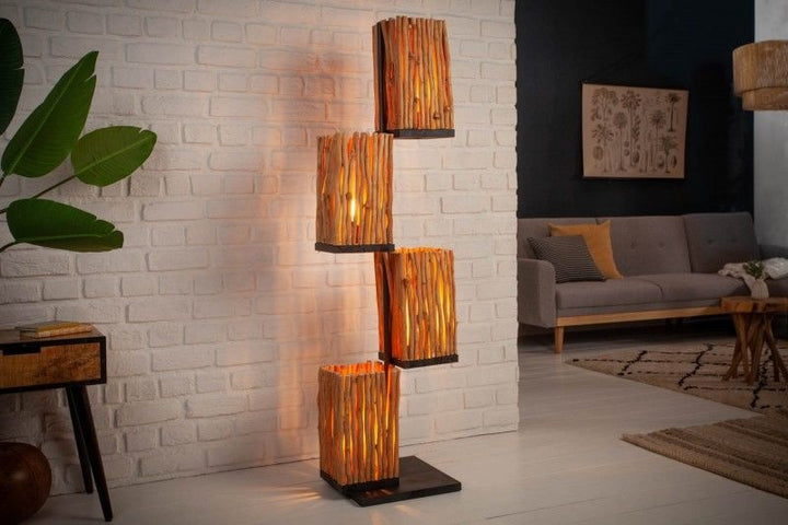 Lampadaire fait main EUPHORIA 154cm en bois de longane avec quatre abat-jour - 40504