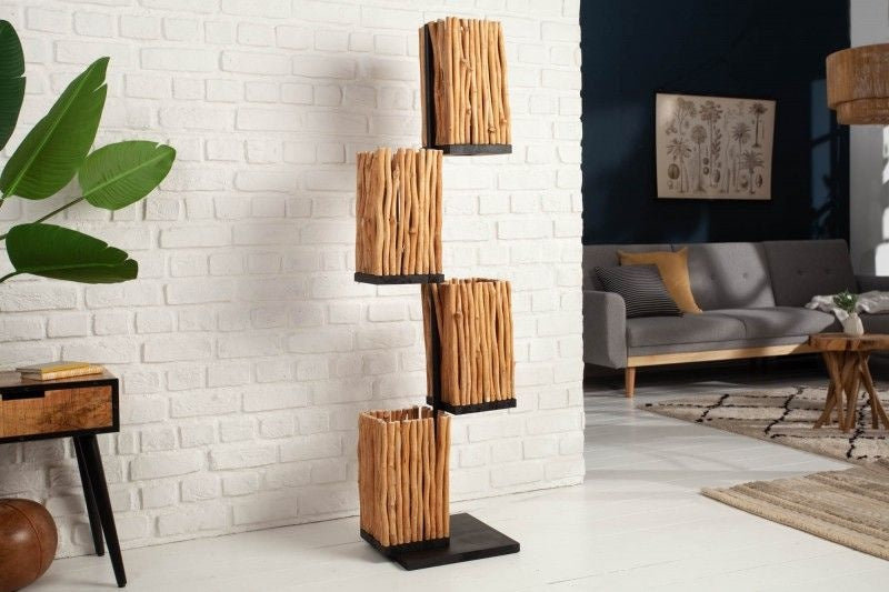 Lampadaire fait main EUPHORIA 154cm en bois de longane avec quatre abat-jour - 40504