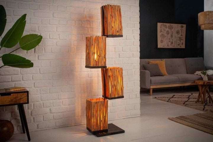 Lampadaire fait main EUPHORIA 154cm en bois de longane avec quatre abat-jour - 40504