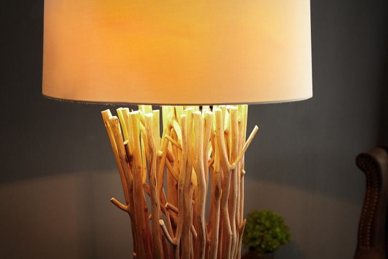 Lampadaire design en bois flotté EUPHORIA 180cm naturel avec abat-jour en lin - 20697