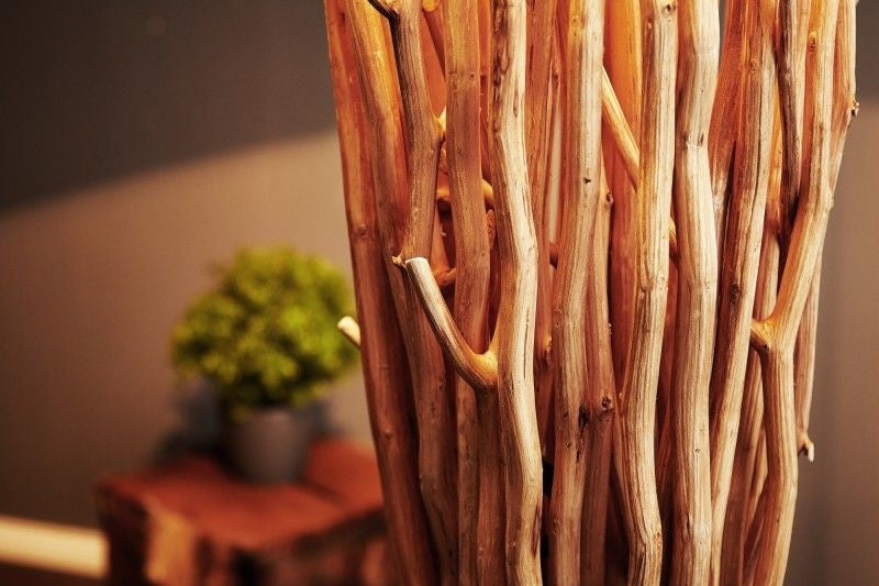 Lampadaire design en bois flotté EUPHORIA 180cm naturel avec abat-jour en lin - 20697