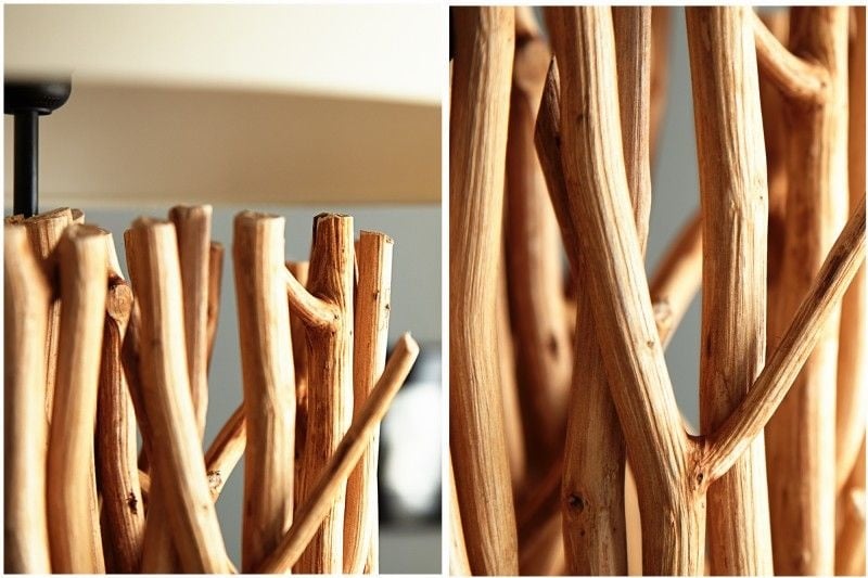 Lampadaire design en bois flotté EUPHORIA 180cm naturel avec abat-jour en lin - 20697