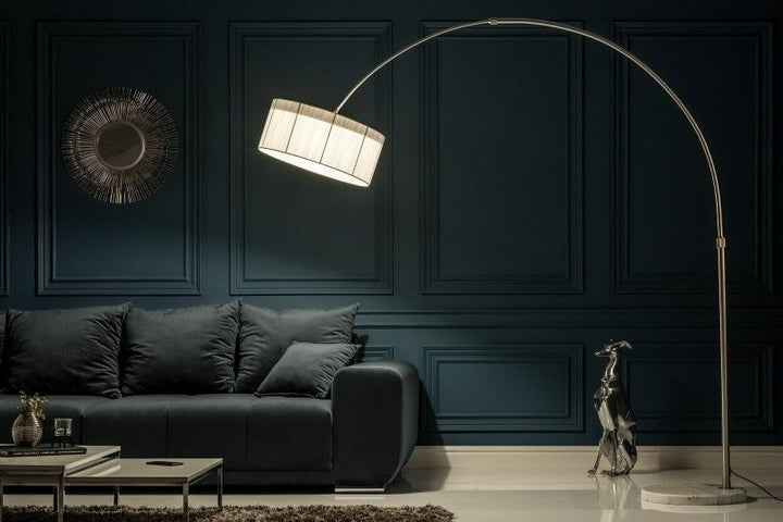 Lampe arc design EXTENSO 230cm lampadaire blanc socle marbre blanc - 20140