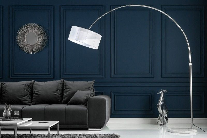 Lampe arc design EXTENSO 230cm lampadaire blanc socle marbre blanc - 20140