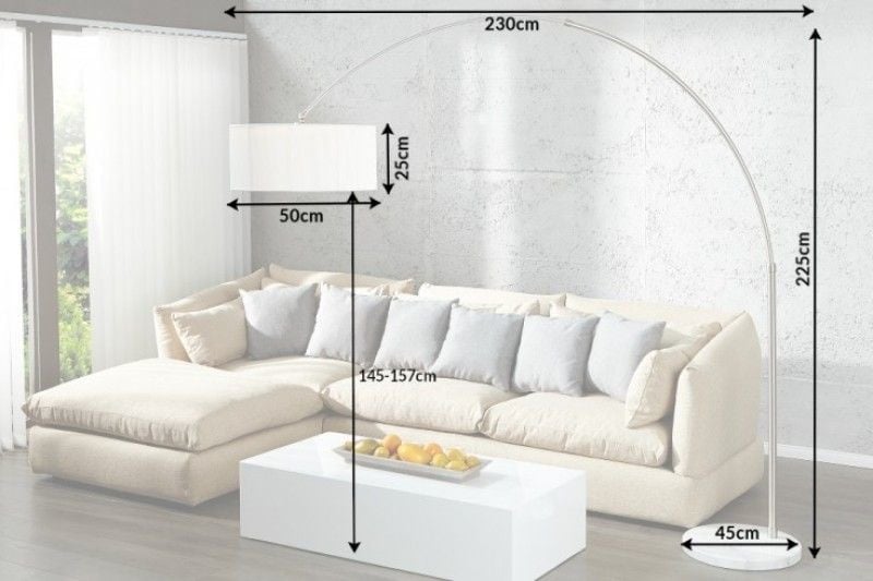 Lampe arc design EXTENSO 230cm lampadaire blanc socle marbre blanc - 20140